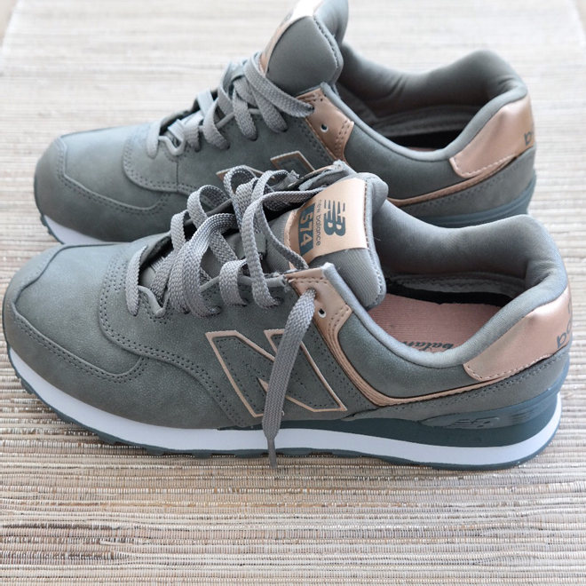 grey and rose gold new balance sneakers